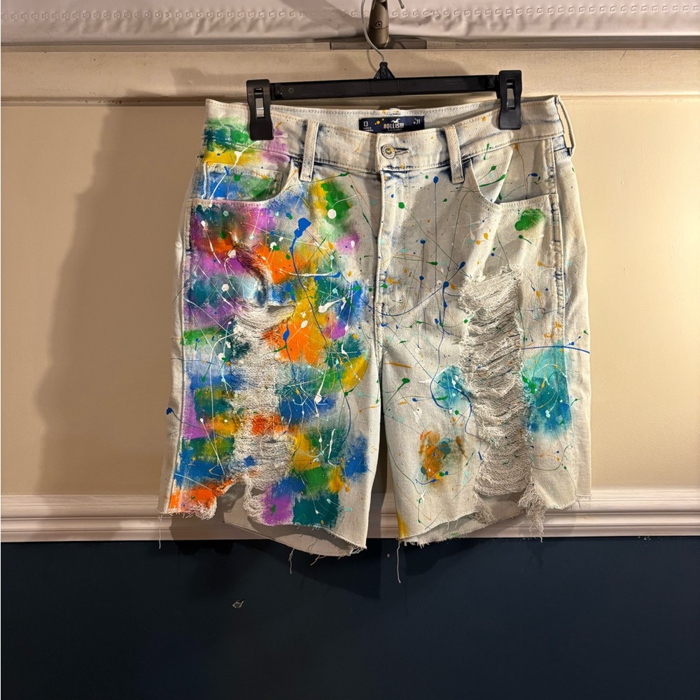 Hollister High-Rise Multicolor Paint Splatter Denim Shorts, Women’s 31W